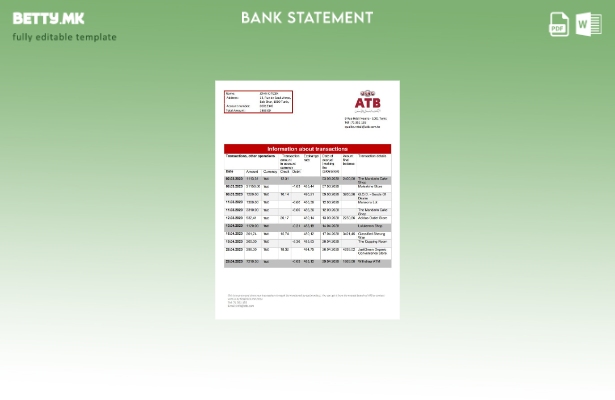 Модерен стил Тунис ATB банкарски доказ за шаблон за изјава за адреса